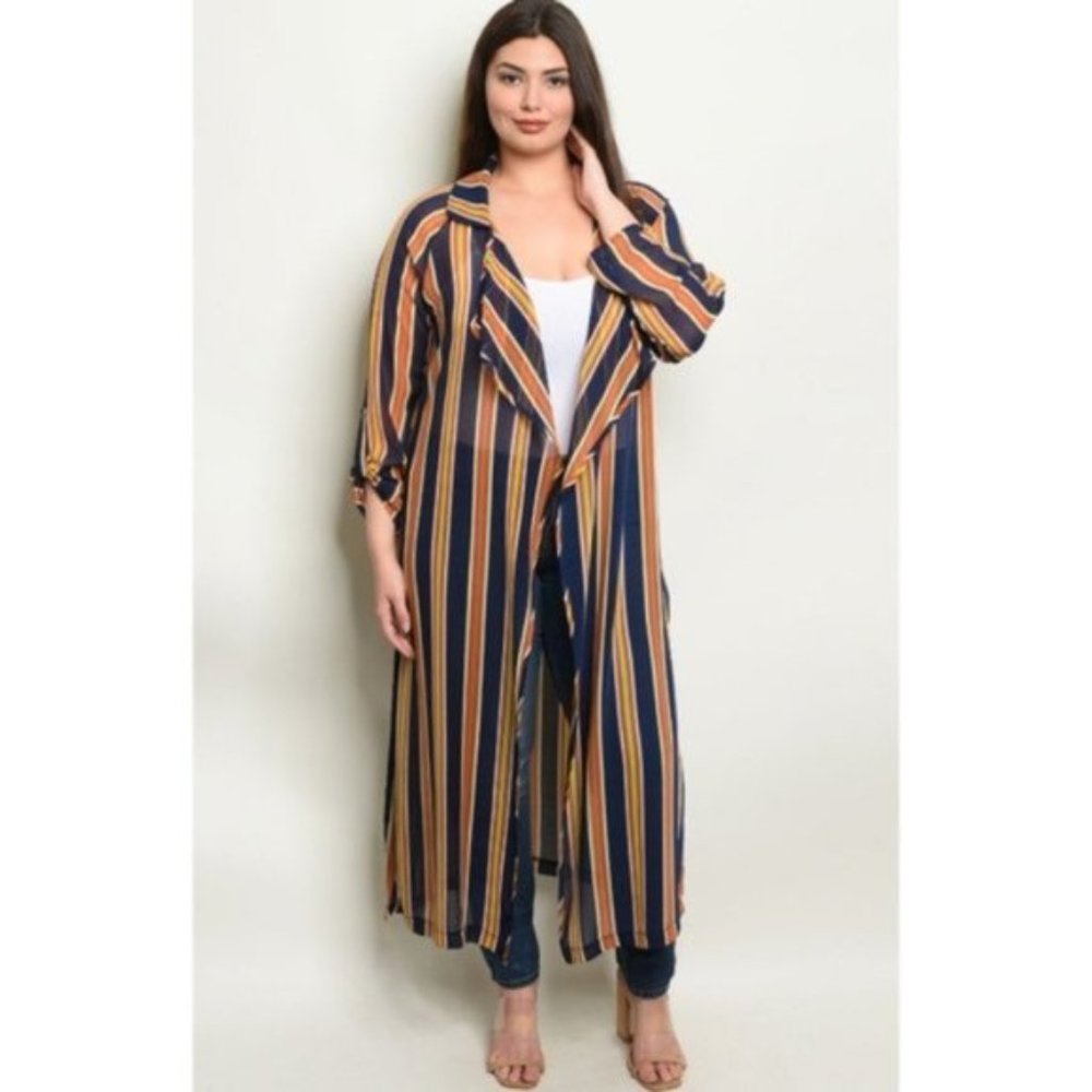 Striped Plus Size Kimono